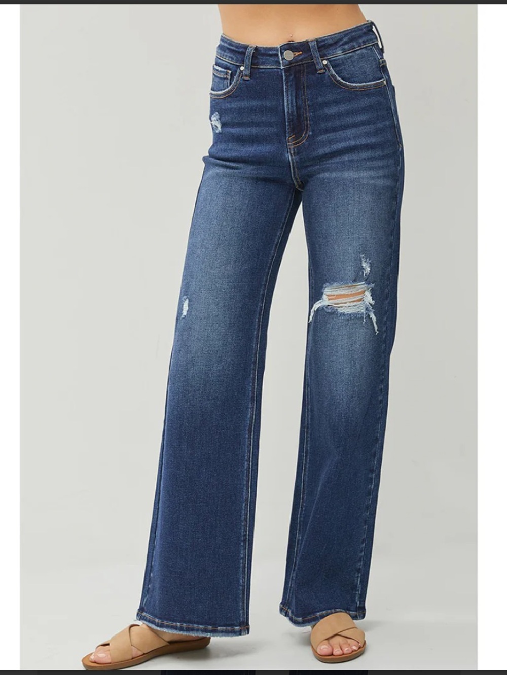 Risen X Freckled Poppy Forget Me Not Distressed Wide Leg Jeans size 9/29 Dark